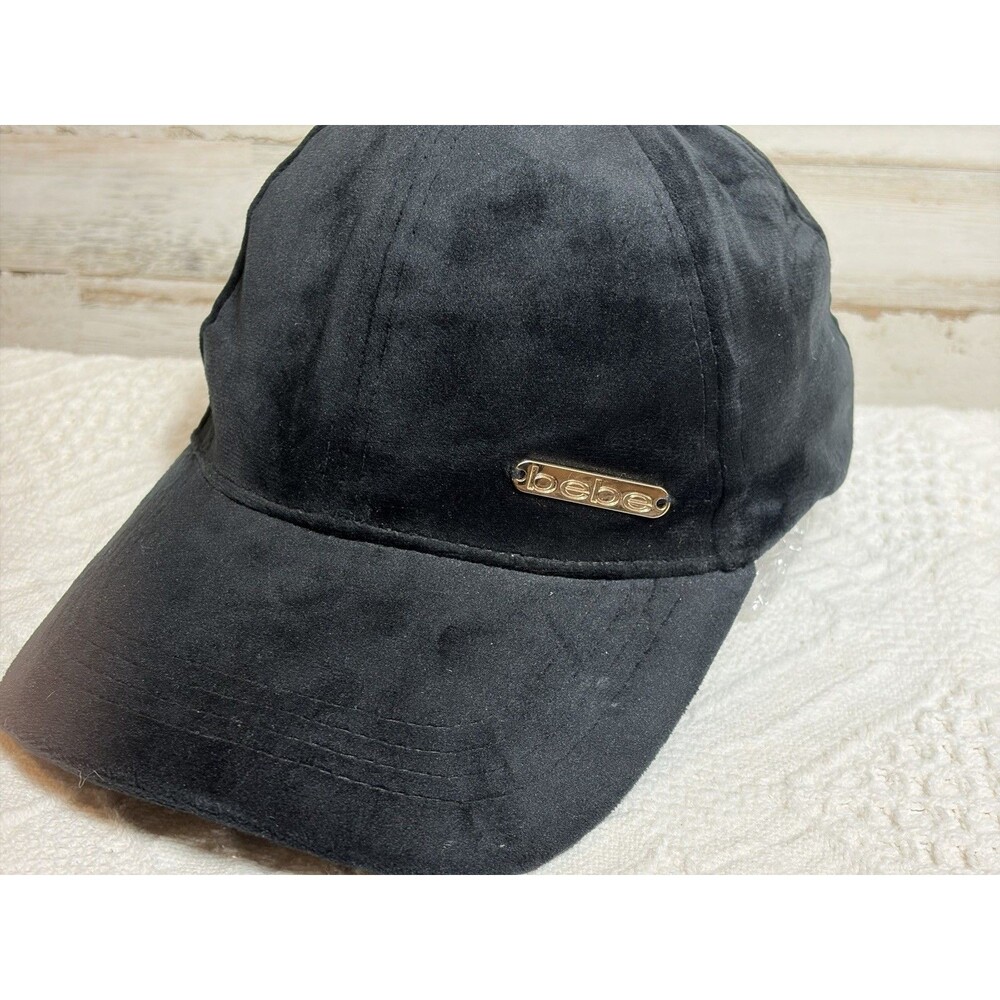 bebe Black Velvet Baseball Cap One Size Women’s Logo Solid Casual Travel - Picture 6 of 8